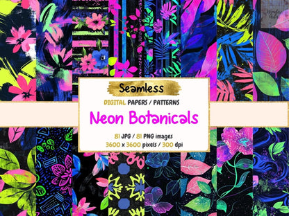 Neon Botanicals Seamless Pattern Digital Papers botanical digital - Wonders Artist
