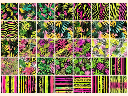 Neon Jungle Seamless Digital Paper Electric Foliage Art - Wonders Artist