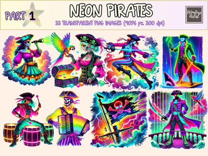 Neon Pirates Clipart bright pirate art colorful pirate png electric pirate png - WondersArtist