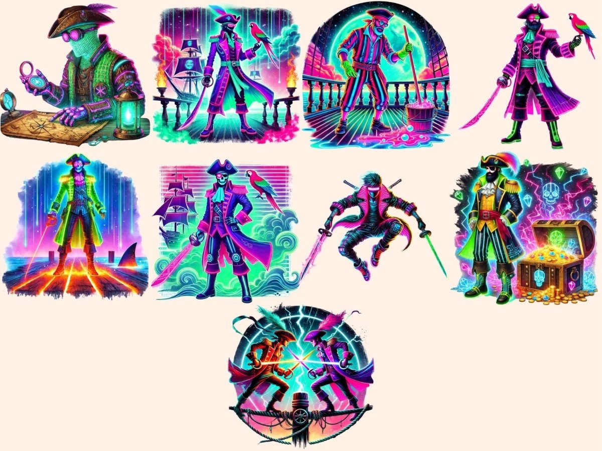 Neon Pirates Clipart bright pirate art colorful pirate png electric pirate png - WondersArtist
