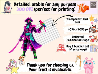 Neon Pirates Clipart bright pirate art colorful pirate png electric pirate png - WondersArtist