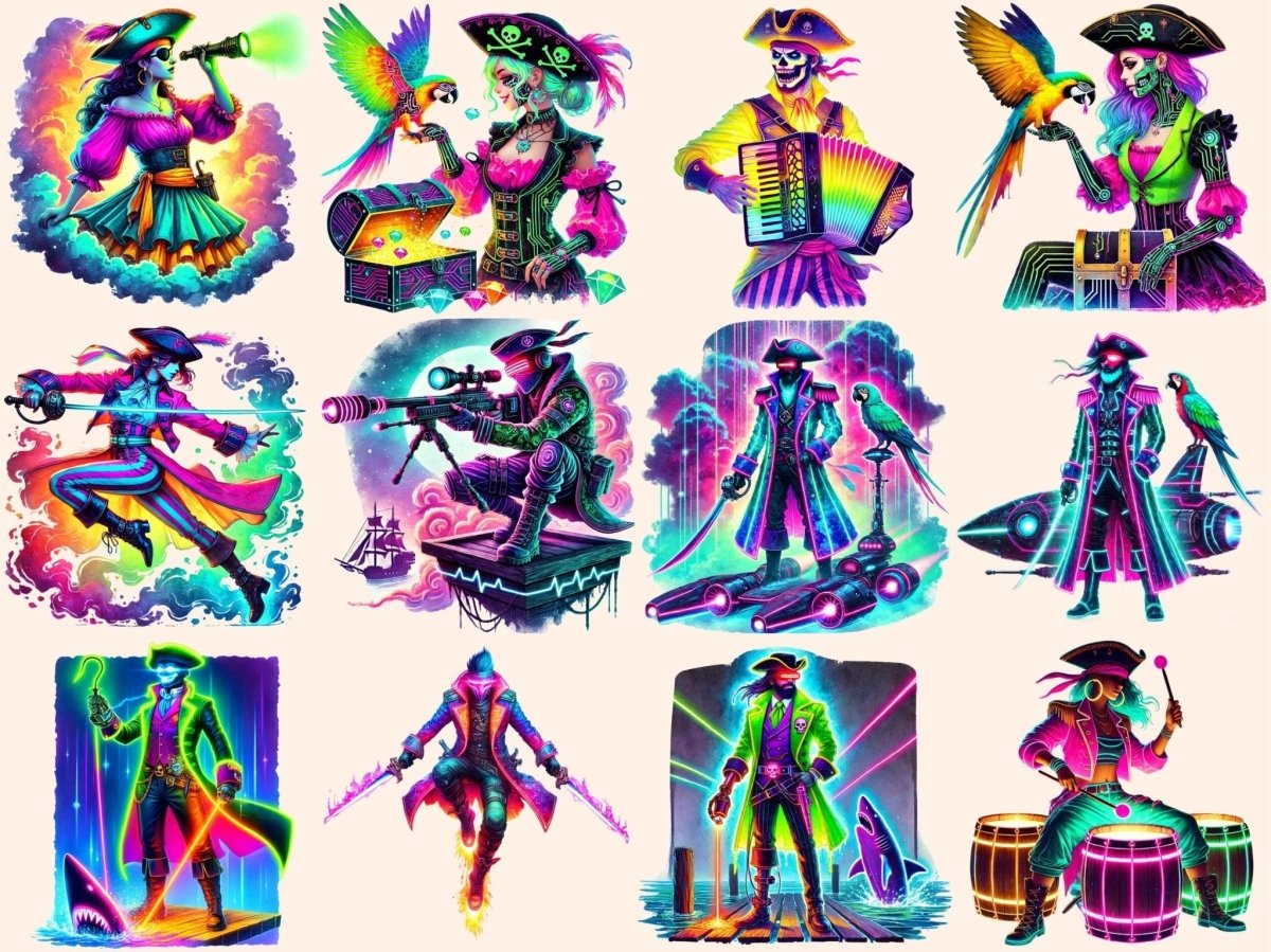 Neon Pirates Clipart bright pirate art colorful pirate png electric pirate png - WondersArtist