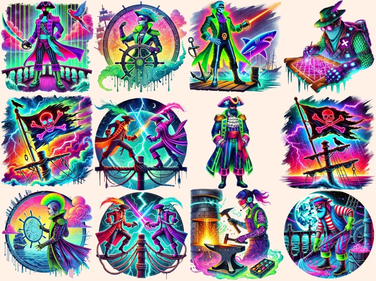 Neon Pirates Clipart bright pirate art colorful pirate png electric pirate png - WondersArtist
