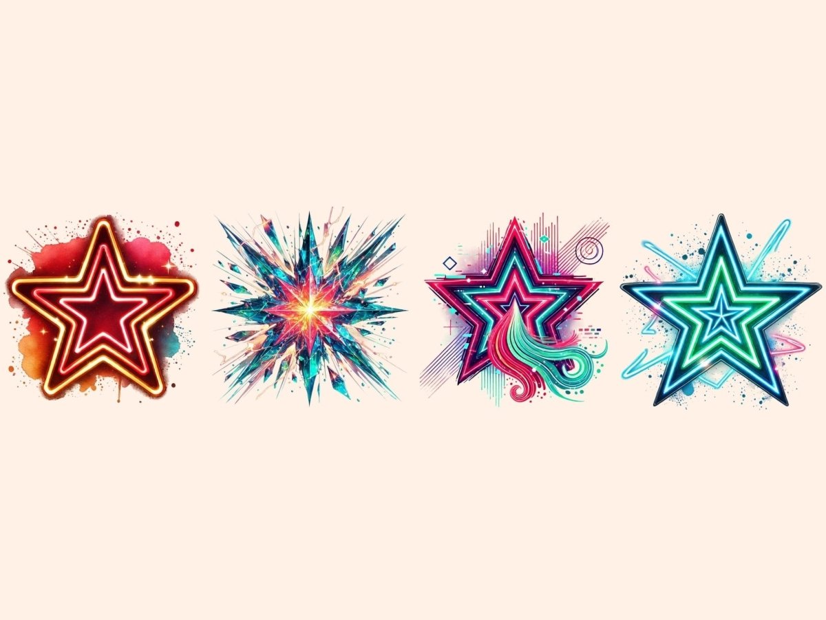 Neon Stars Clipart bright star art colorful stars png cosmic stars png - WondersArtist
