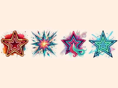 Neon Stars Clipart bright star art colorful stars png cosmic stars png - WondersArtist