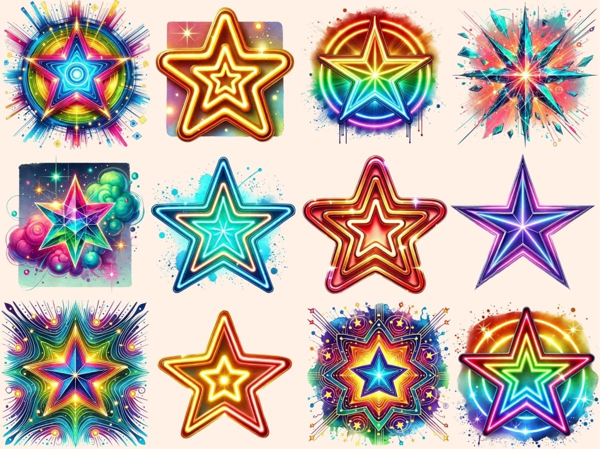 Neon Stars Clipart bright star art colorful stars png cosmic stars png - WondersArtist
