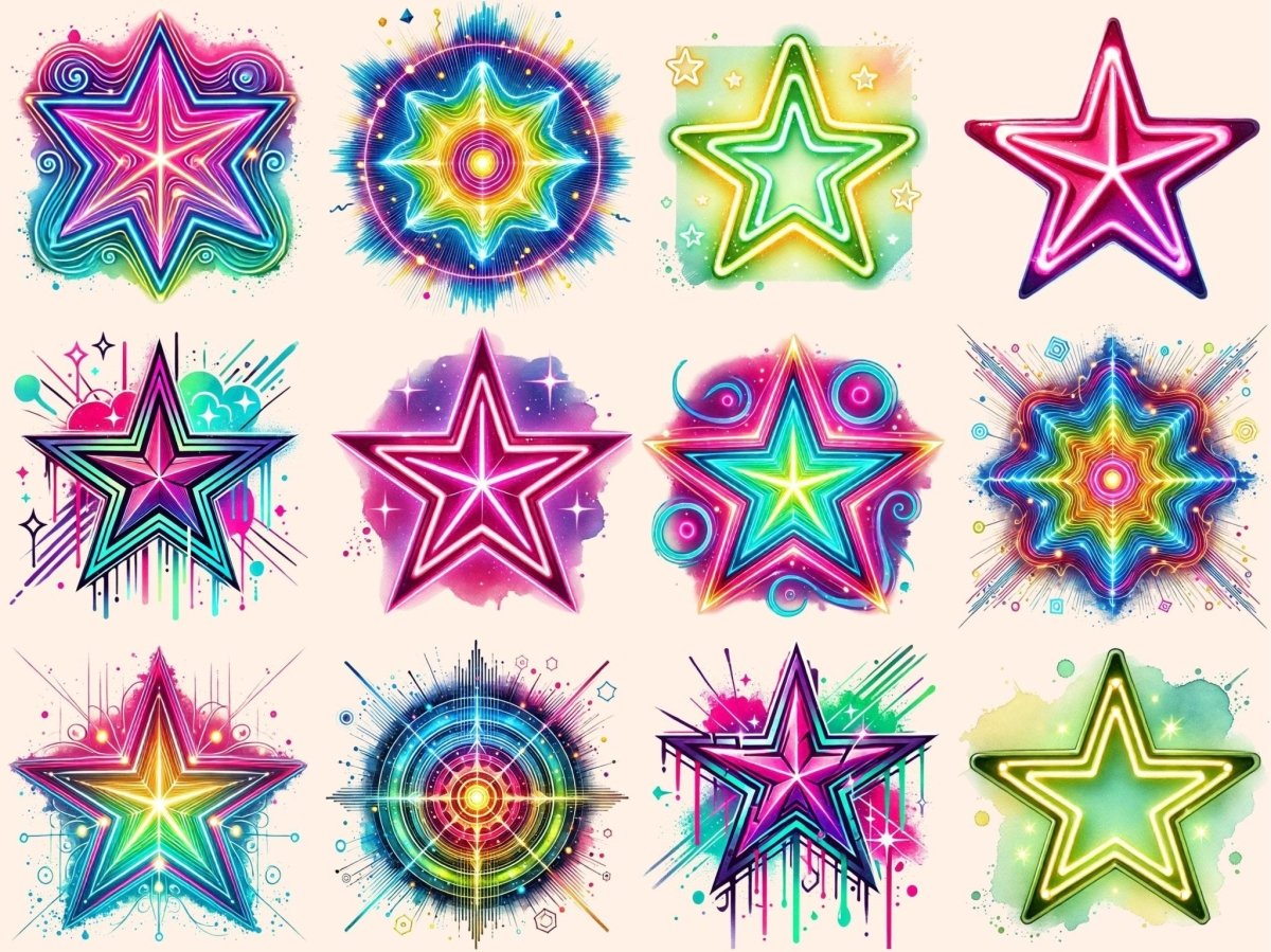 Neon Stars Clipart bright star art colorful stars png cosmic stars png - WondersArtist