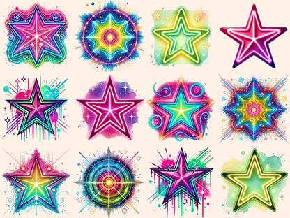Neon Stars Clipart bright star art colorful stars png cosmic stars png - WondersArtist