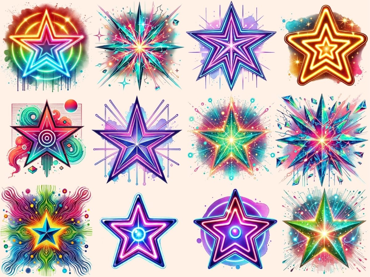 Neon Stars Clipart bright star art colorful stars png cosmic stars png - WondersArtist