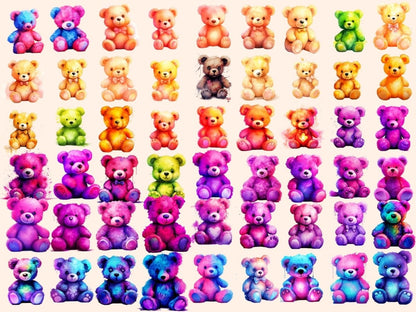 Neon Teddies Watercolor Clipart Fluorescent clipart - Wonders Artist