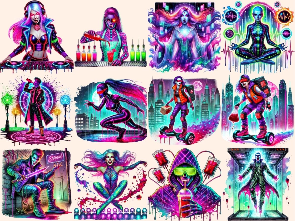 Neon Vampires Clipart bright halloween png colorful vampire png fantasy vampire png - WondersArtist