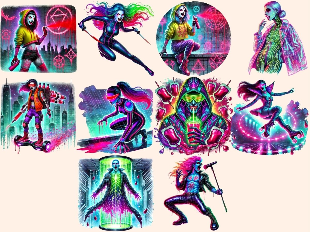 Neon Vampires Clipart bright halloween png colorful vampire png fantasy vampire png - WondersArtist