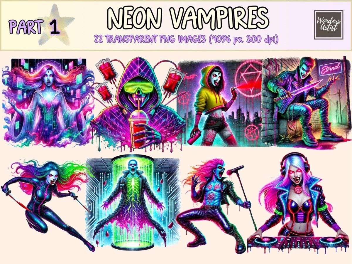 Neon Vampires Clipart bright halloween png colorful vampire png fantasy vampire png - WondersArtist