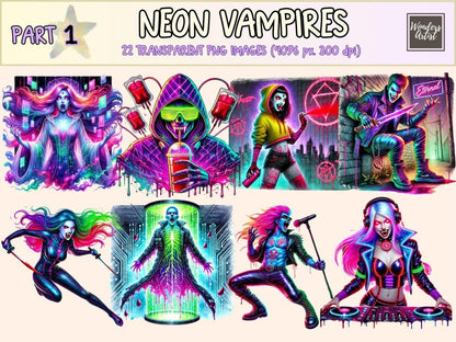 Neon Vampires Clipart bright halloween png colorful vampire png fantasy vampire png - WondersArtist