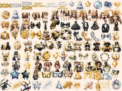 New Year's 2024 Watercolor Clipart 2024 clipart - Wonders Artist