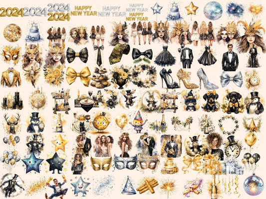 New Year's 2024 Watercolor Clipart