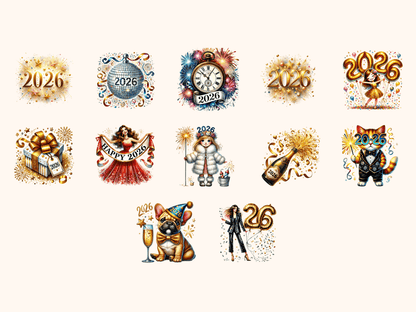 New Years Day 2026 Clipart All Bundles Clipart Line Art - WondersArtist