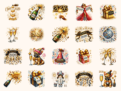 New Years Day 2026 Clipart All Bundles Clipart Line Art - WondersArtist