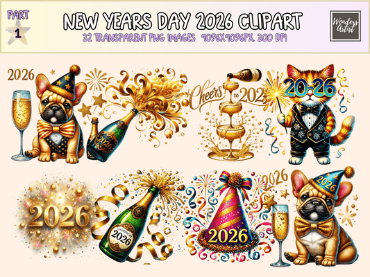 New Years Day 2026 Clipart All Bundles Clipart Line Art - WondersArtist