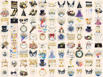 New Year's Eve Watercolor Clipart Celebration Clipart - Wonders Artist