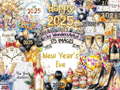 New Year's Eve Watercolor Clipart Celebration Clipart - Wonders Artist