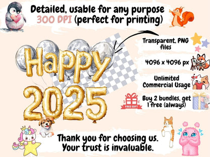 New Year's Eve Watercolor Clipart Celebration Clipart - Wonders Artist