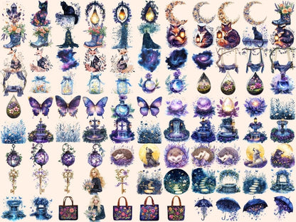 Night Garden Watercolor Clipart dark clipart dark floral clipart fantasy clipart - WondersArtist