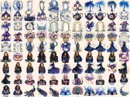 Night Garden Watercolor Clipart dark clipart dark floral clipart fantasy clipart - WondersArtist