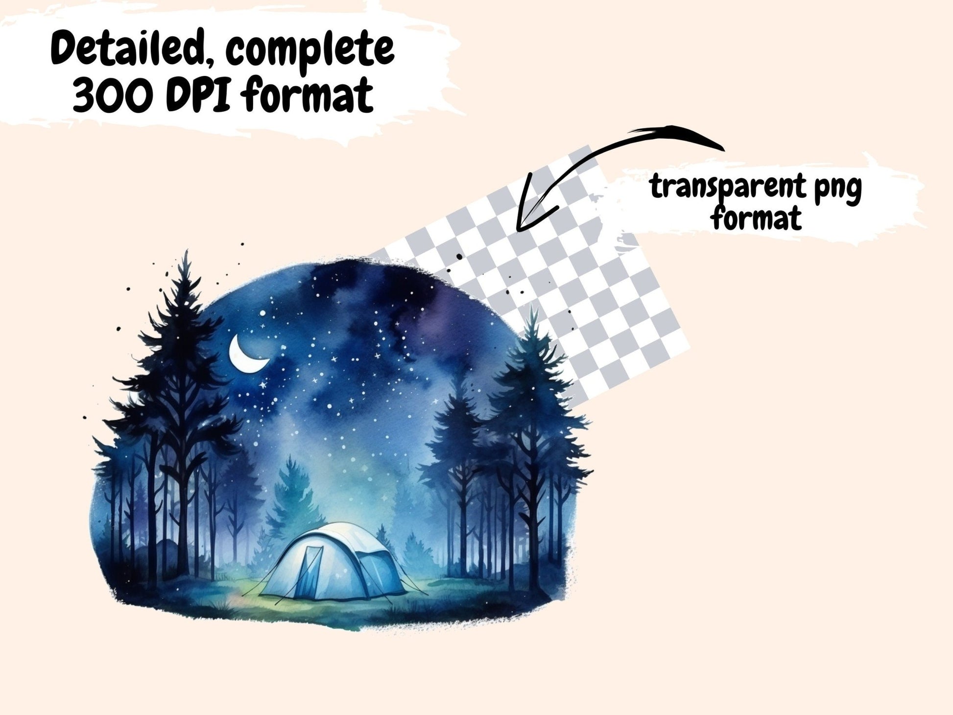 Night Tents Watercolor Clipart - High - Quality Instant Digital Download for Creative Projects