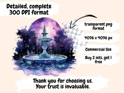 Nightfall Fountains Watercolor Clipart fountain clipart - Wonders Artist