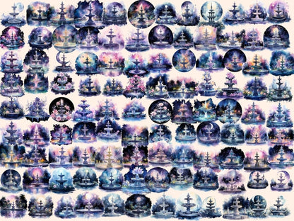 Nightfall Fountains Watercolor Clipart fountain clipart - Wonders Artist