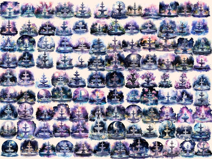 Nightfall Fountains Watercolor Clipart fountain clipart - Wonders Artist