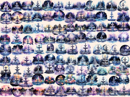 Nightfall Fountains Watercolor Clipart fountain clipart - Wonders Artist
