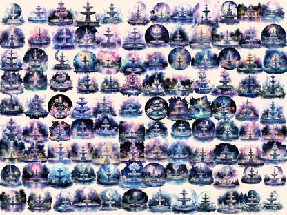 Nightfall Fountains Watercolor Clipart fountain clipart - Wonders Artist