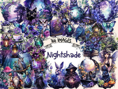 Nightshade Watercolor Clipart bewitching clipart - Wonders Artist