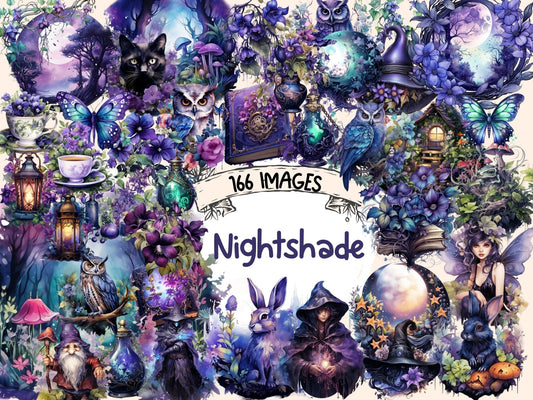 Nightshade Watercolor Clipart - High - Quality Instant Digital Download for Creative Projects