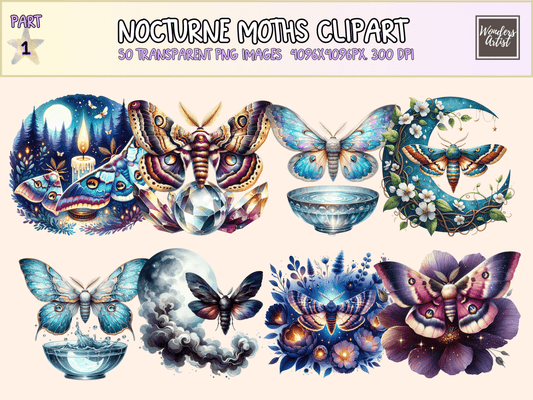Nocturne Moths Clipart All Bundles Clipart Line Art - WondersArtist
