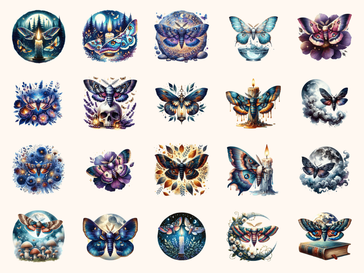 Nocturne Moths Clipart All Bundles Clipart Line Art - WondersArtist