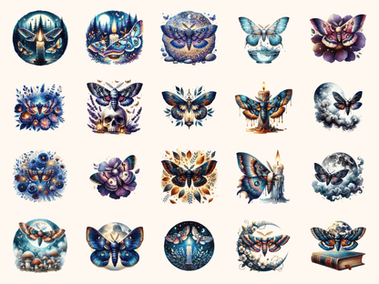 Nocturne Moths Clipart All Bundles Clipart Line Art - WondersArtist