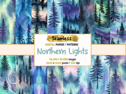 Northern Lights Seamless Digital Paper Arctic Glow Seamless - Wonders Artist