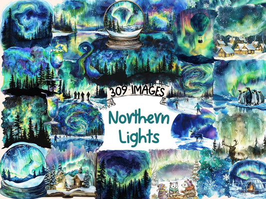 Northern Lights Watercolor Clipart - High - Quality Instant Digital Download for Creative Projects