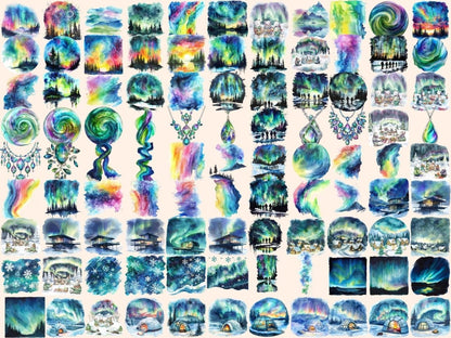 Northern Lights Watercolor Clipart aurora borealis art - Wonders Artist