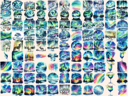 Northern Lights Watercolor Clipart aurora borealis art - Wonders Artist