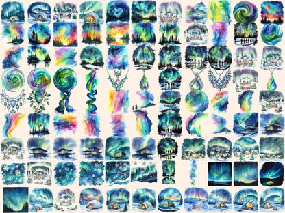 Northern Lights Watercolor Clipart aurora borealis art - Wonders Artist
