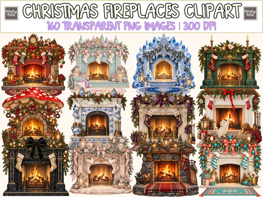 Christmas Fireplaces Clipart bundle cover