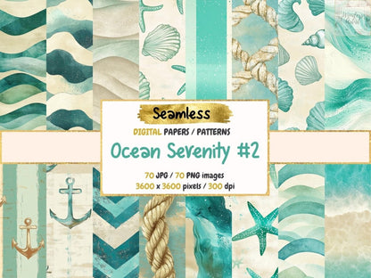 Ocean Serenity #2 Seamless Digital Paper Beach Serenity Print - Wonders Artist