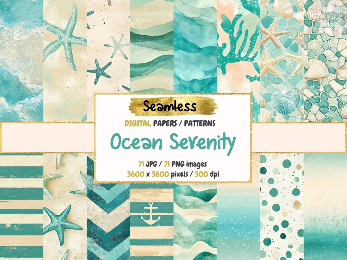Ocean Serenity Seamless Digital Paper Beach Serenity Print - Wonders Artist