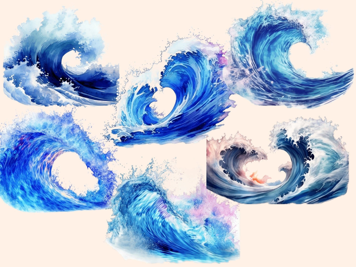 Ocean Waves Watercolor Clipart - High - Quality Instant Digital Download for Creative Projects