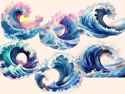 Ocean Waves Watercolor Clipart ocean clipart - Wonders Artist