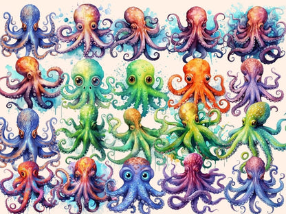 Octopuses Watercolor Clipart baby octopus clipart - Wonders Artist